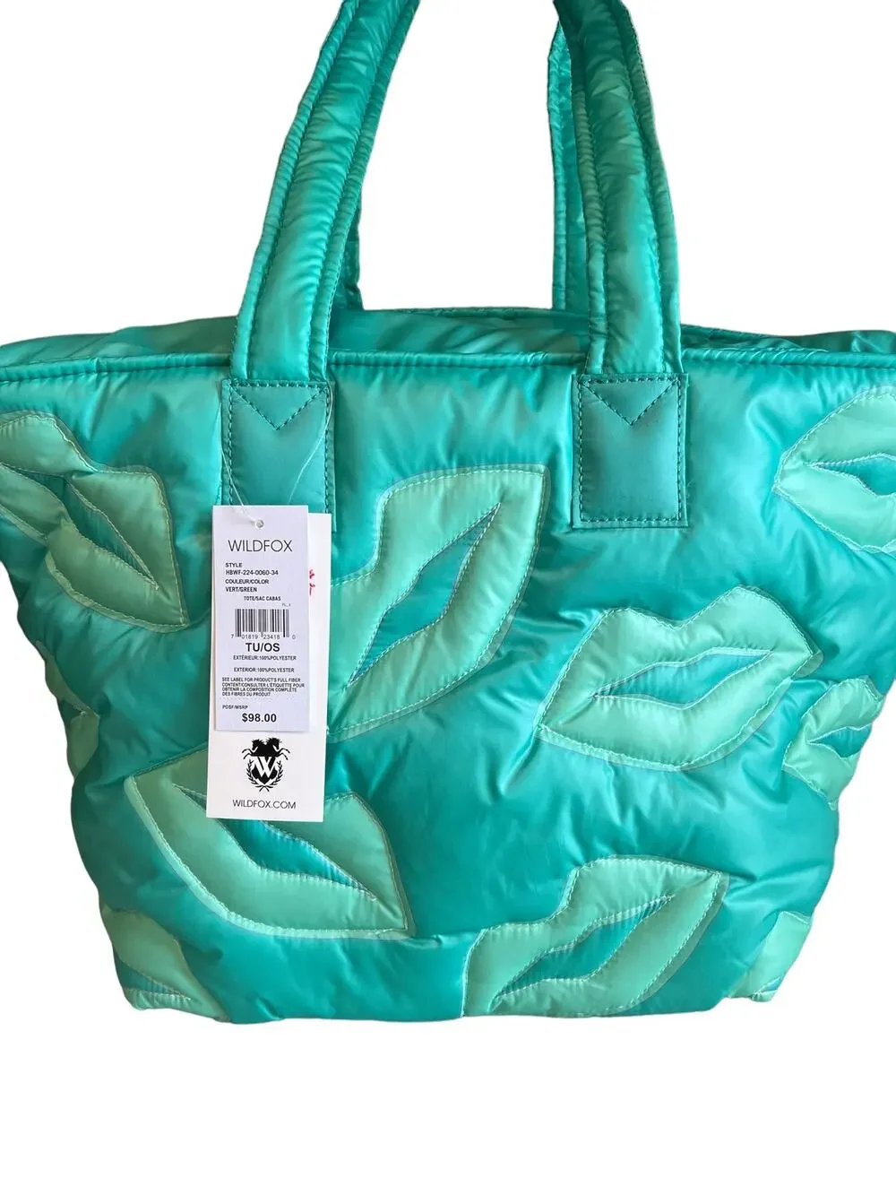 Wildfox Nylon Tote Overnight Bag Seafoam Green